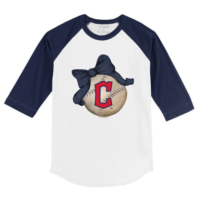 Cleveland Guardians Baseball Bow 3/4 Navy Blue Sleeve Raglan Shirt