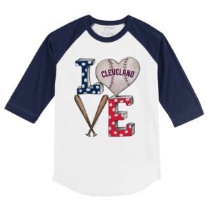 Cleveland Guardians Baseball LOVE 3/4 Navy Blue Sleeve Raglan Shirt