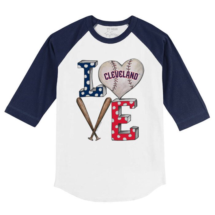 Cleveland Guardians Baseball LOVE 3/4 Navy Blue Sleeve Raglan Shirt