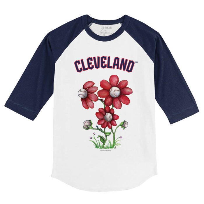 Cleveland Guardians Blooming Baseballs 3/4 Navy Blue Sleeve Raglan Shirt