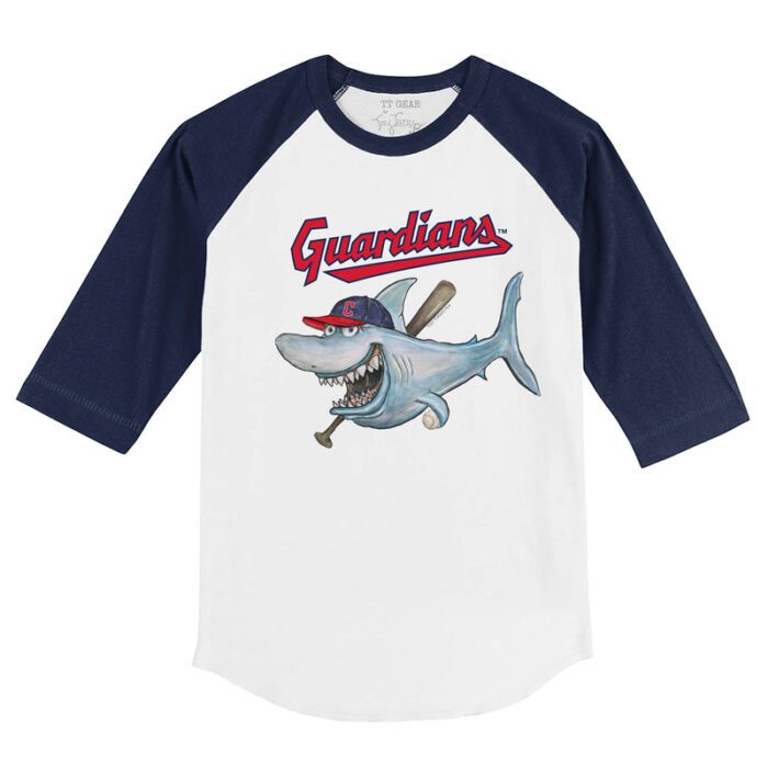 Cleveland Guardians Shark 3/4 Navy Blue Sleeve Raglan Shirt
