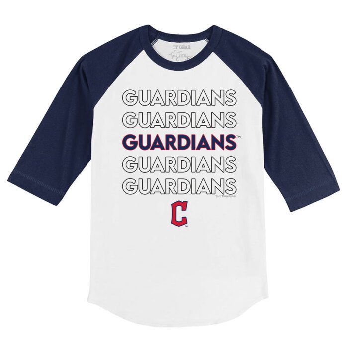 Cleveland Guardians Stacked 3/4 Navy Blue Sleeve Raglan Shirt