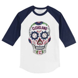 Cleveland Guardians Sugar Skull 3/4 Navy Blue Sleeve Raglan Shirt
