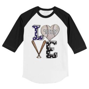 Colorado Rockies Baseball LOVE 3/4 Black Sleeve Raglan Shirt