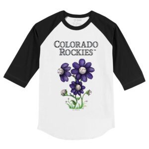 Colorado Rockies Blooming Baseballs 3/4 Black Sleeve Raglan Shirt