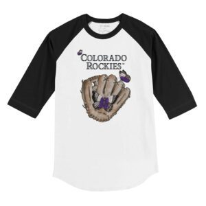Colorado Rockies Butterfly Glove 3/4 Black Sleeve Raglan Shirt
