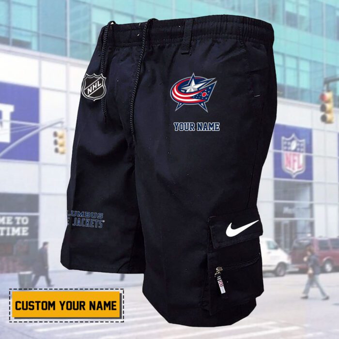 Columbus Blue Jackets NHL Custom Name Multi pocket Mens Cargo Shorts Outdoor Shorts WNH1009