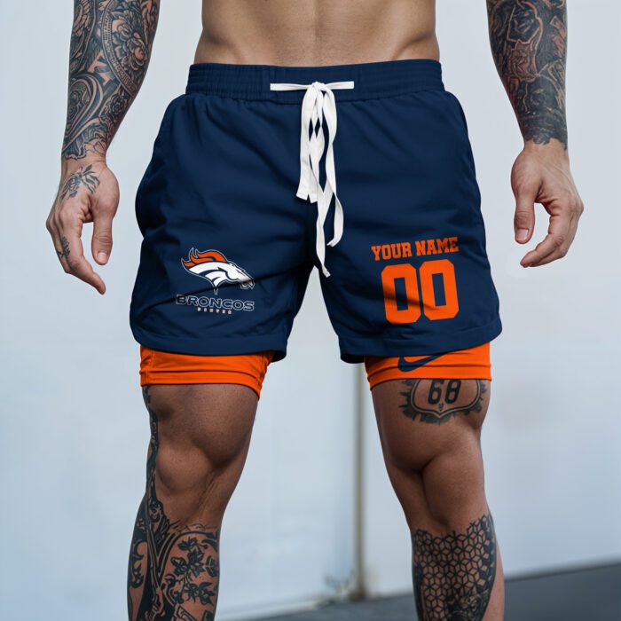 Denver Broncos NFL Double Layer Shorts Custom Your Name And Number WDS1041