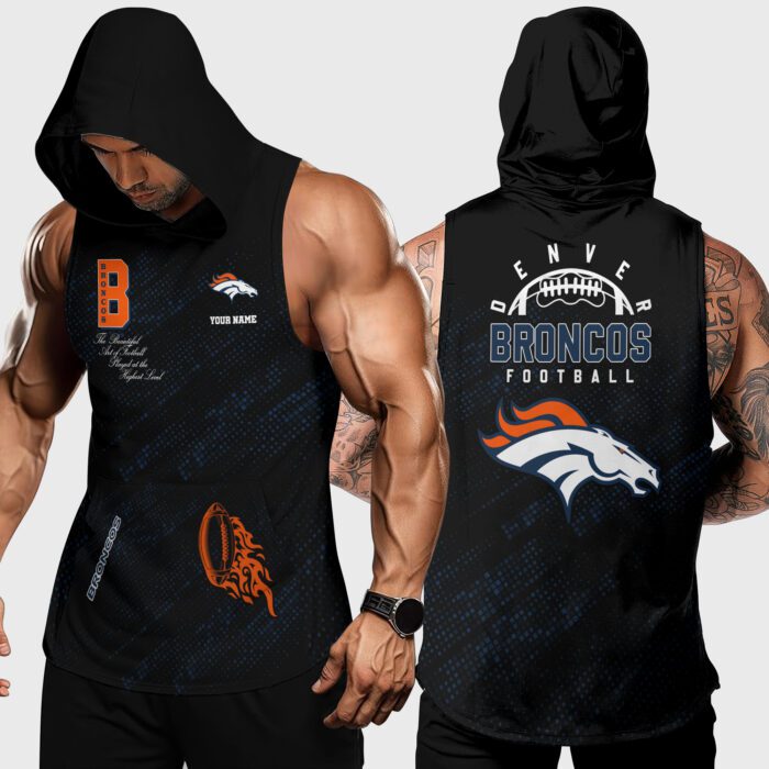 Denver Broncos NFL Men Workout Hoodie Tank Tops Custom Name WHT1072