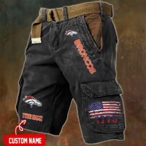 Denver Broncos NFL Personalized Pocket Print Cargo Shorts V2 With Flag MCS1303