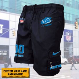 Detroit Lions NFL Custom Name & Number Multi-pocket Mens Cargo Shorts Outdoor Shorts WMS2141