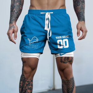 Detroit Lions NFL Double Layer Shorts Custom Your Name And Number WDS1044