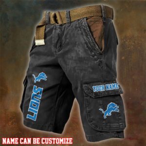 Detroit Lions NFL Pocket Print Cargo Shorts V2 Custom Name For Fans MCS1274