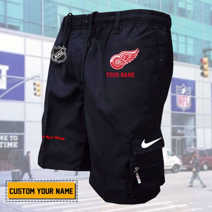 Detroit Red Wings NHL Custom Name Multi pocket Mens Cargo Shorts Outdoor Shorts WNH1010