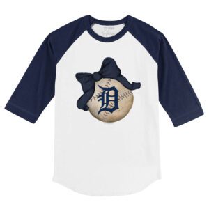 Detroit Tigers Baseball Bow 3/4 Navy Blue Sleeve Raglan Shirt