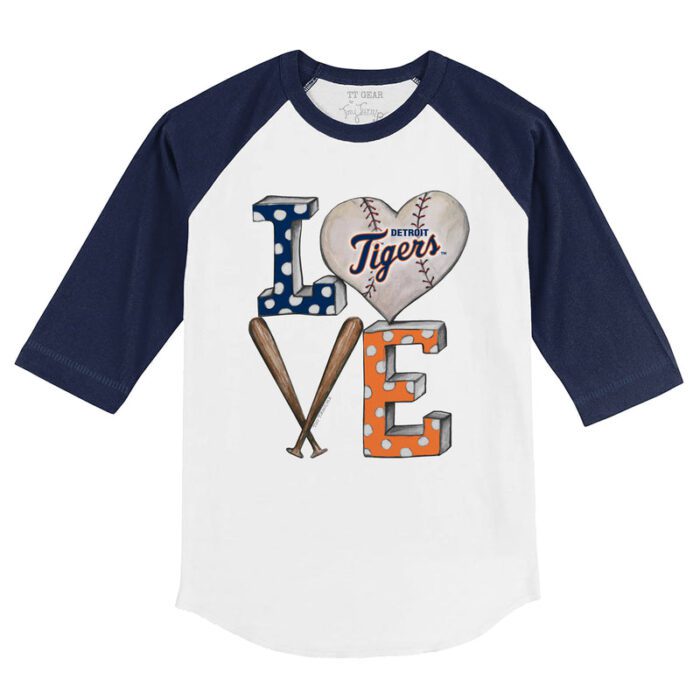 Detroit Tigers Baseball LOVE 3/4 Navy Blue Sleeve Raglan Shirt