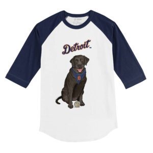 Detroit Tigers Black Labrador Retriever 3/4 Navy Blue Sleeve Raglan Shirt