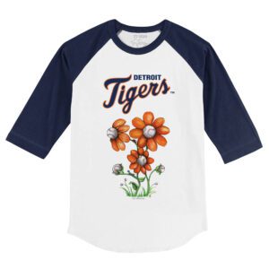 Detroit Tigers Blooming Baseballs 3/4 Navy Blue Sleeve Raglan Shirt