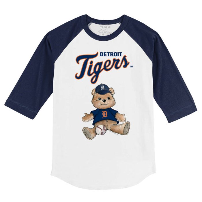 Detroit Tigers Boy Teddy 3/4 Navy Blue Sleeve Raglan Shirt
