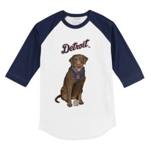 Detroit Tigers Chocolate Labrador Retriever 3/4 Navy Blue Sleeve Raglan Shirt