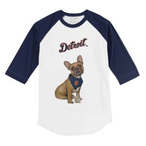 Detroit Tigers French Bulldog 3/4 Navy Blue Sleeve Raglan Shirt