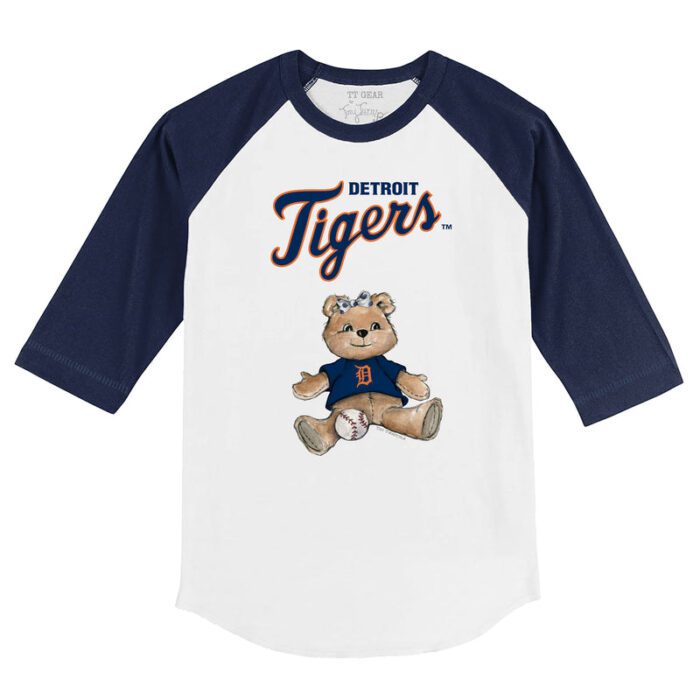 Detroit Tigers Girl Teddy 3/4 Navy Blue Sleeve Raglan Shirt