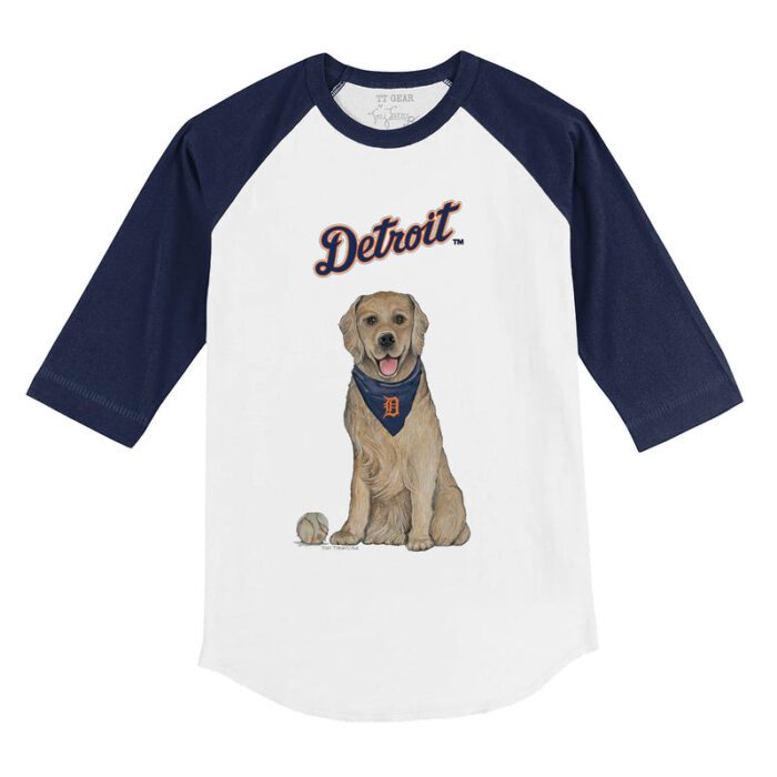 Detroit Tigers Golden Retriever 3/4 Navy Blue Sleeve Raglan Shirt