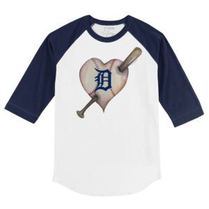 Detroit Tigers Heart Bat 3/4 Navy Blue Sleeve Raglan Shirt
