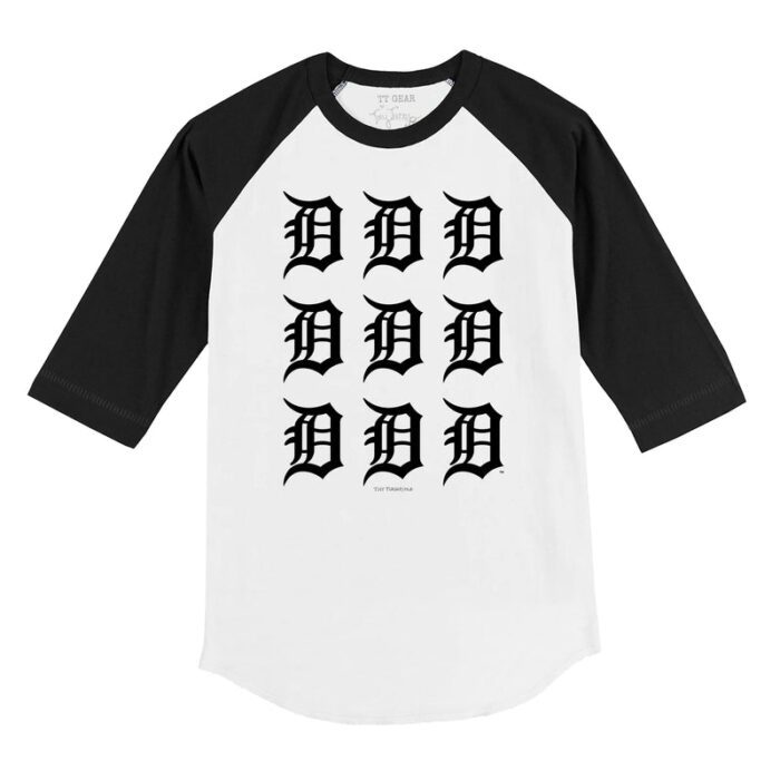 Detroit Tigers Logo Grid 3/4 Black Sleeve Raglan Shirt