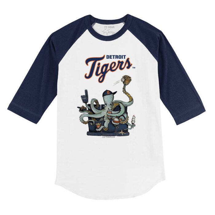 Detroit Tigers Octopus 3/4 Navy Blue Sleeve Raglan Shirt