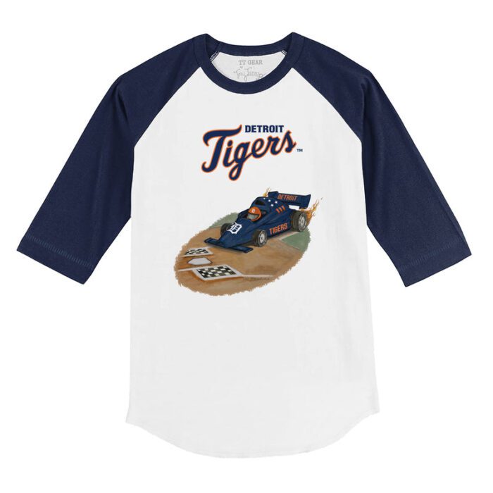 Detroit Tigers Race Car 3/4 Navy Blue Sleeve Raglan Shirt