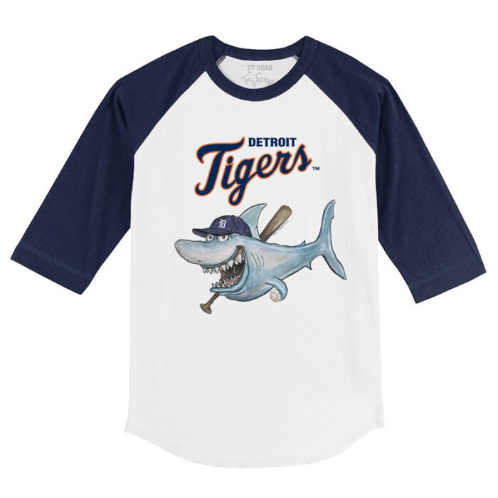 Detroit Tigers Shark 3/4 Navy Blue Sleeve Raglan Shirt
