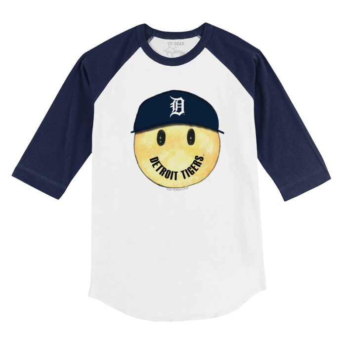 Detroit Tigers Smiley 3/4 Navy Blue Sleeve Raglan Shirt