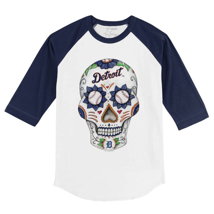 Detroit Tigers Sugar Skull 3/4 Navy Blue Sleeve Raglan Shirt