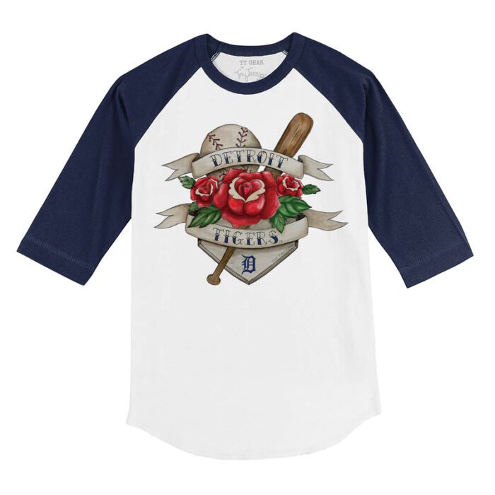 Detroit Tigers Tattoo Rose 3/4 Navy Blue Sleeve Raglan Shirt
