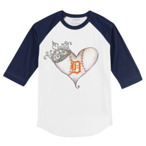Detroit Tigers Tiara Heart 3/4 Navy Blue Sleeve Raglan Shirt