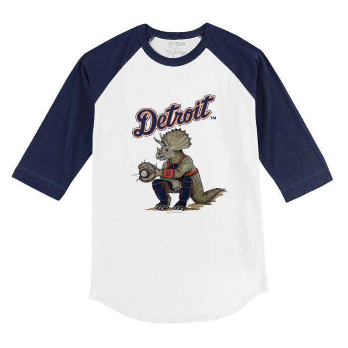 Detroit Tigers Triceratops 3/4 Navy Blue Sleeve Raglan Shirt