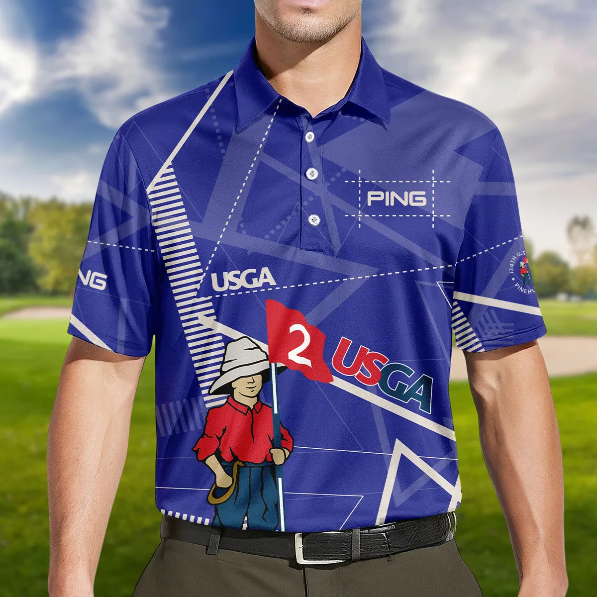 Golf Abstract Line Pattern 124th U.S. Open Pinehurst Ping Polo Shirt Style Classic PLK1393