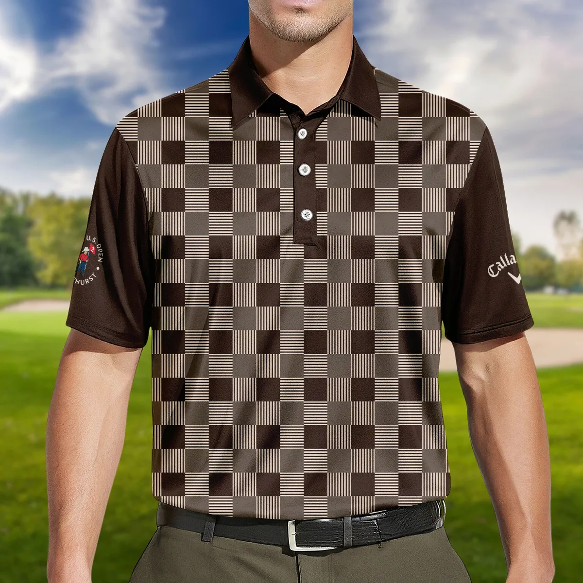 Golf Brown Square Pattern 124th U.S. Open Pinehurst Callaway Polo Shirt Style Classic PLK1388