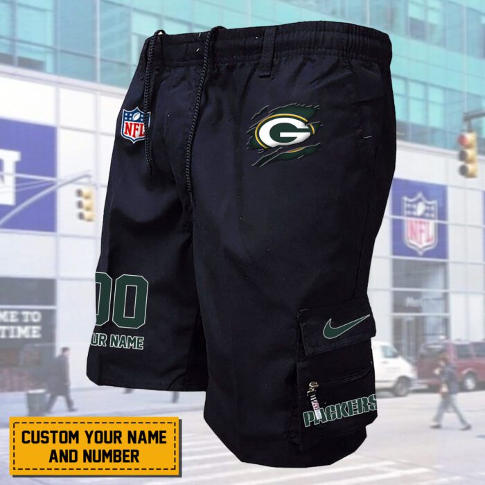 Green Bay Packers NFL Custom Name & Number Multi-pocket Mens Cargo Shorts Outdoor Shorts WMS2144