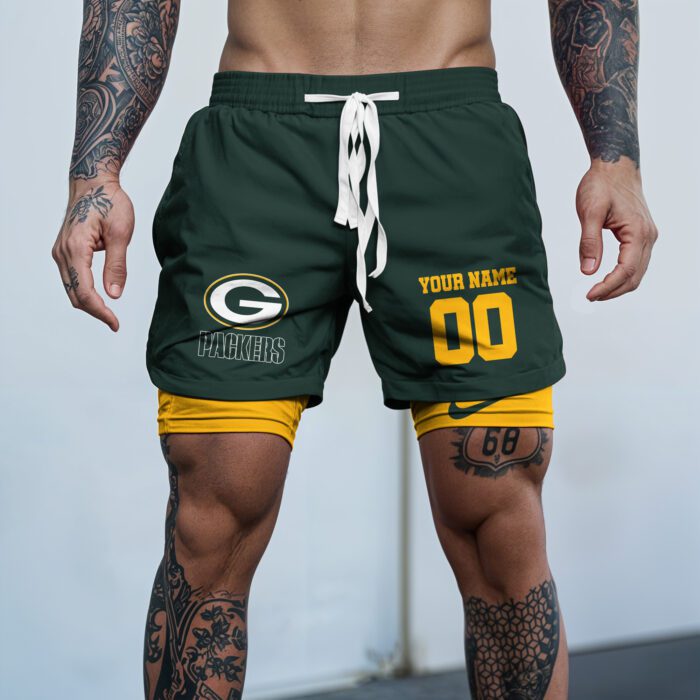 Green Bay Packers NFL Double Layer Shorts Custom Your Name And Number WDS1043