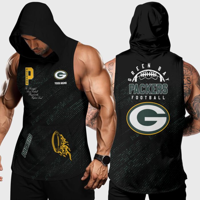 Green Bay Packers NFL Men Workout Hoodie Tank Tops Custom Name WHT1075