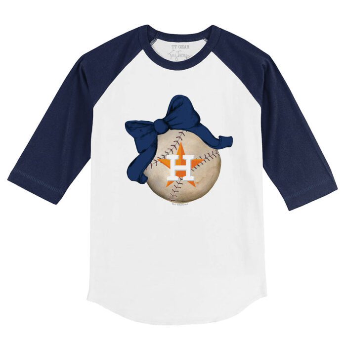 Houston Astros Baseball Bow 3/4 Navy Blue Sleeve Raglan Shirt