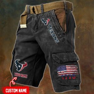 Houston Texans NFL Personalized Pocket Print Cargo Shorts V2 With Flag MCS1310