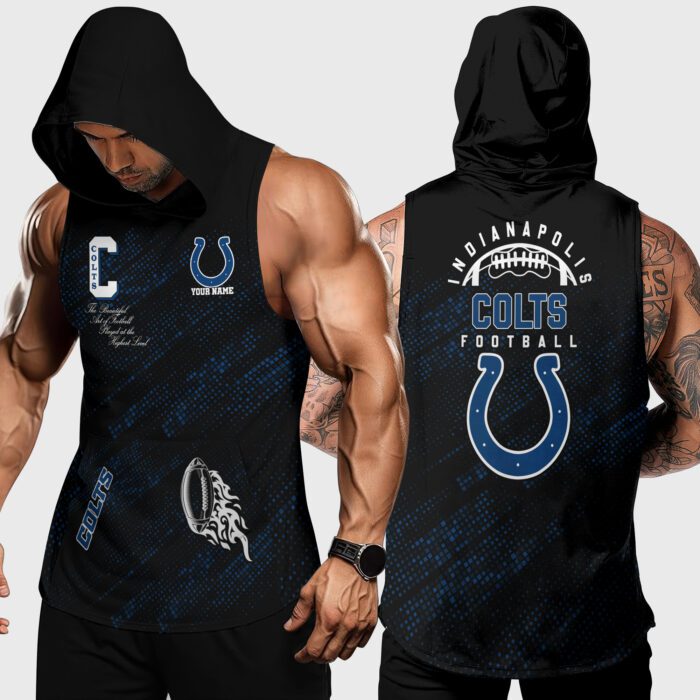 Indianapolis Colts NFL Men Workout Hoodie Tank Tops Custom Name WHT1077