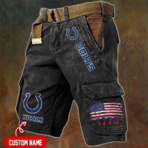 Indianapolis Colts NFL Personalized Pocket Print Cargo Shorts V2 With Flag MCS1308