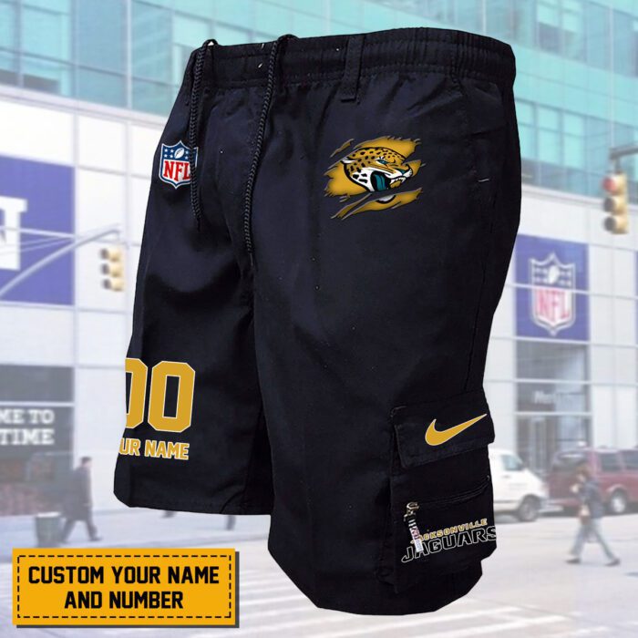 Jacksonville Jaguars NFL Custom Name & Number Multi-pocket Mens Cargo Shorts Outdoor Shorts WMS2147