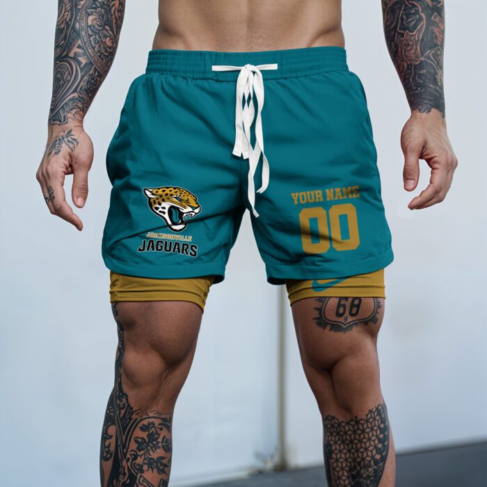 Jacksonville Jaguars NFL Double Layer Shorts Custom Your Name And Number WDS1045