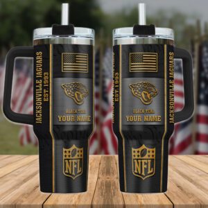 Jacksonville Jaguars NFL Personalized 40oz Stanley Tumbler Black Gold US Flag Tumbler