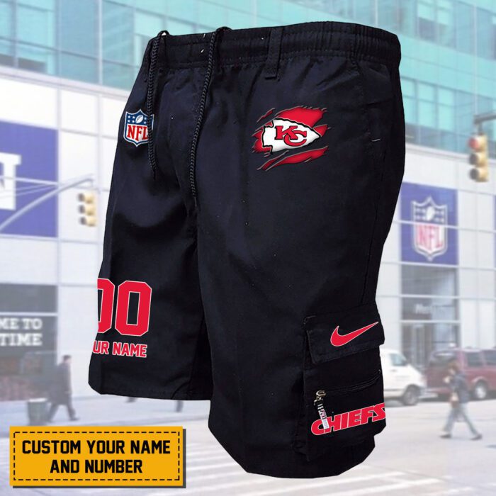 Kansas City Chiefs NFL Custom Name & Number Multi-pocket Mens Cargo Shorts Outdoor Shorts WMS2142